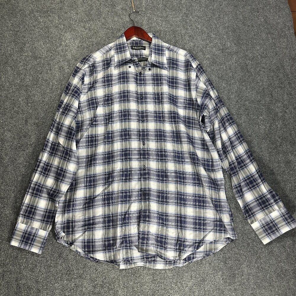 Bullock & Jones Shirt Mens XL Blue Plaid  Cotton Long Sleeve Button Down Pocket